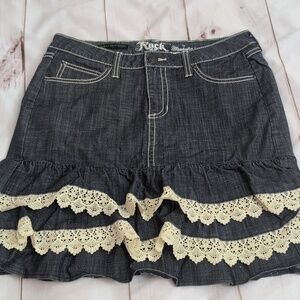Rock 47 By Wrangler Denim and Lace Tiered Ruffled  Cowgirl Skirt size 29